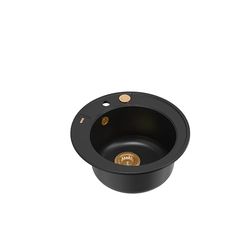 Quadron Morgan 210 Spoelbak, rond, spoelbak, keuken, puur carbon & koper, diameter 51 cm, graniet-granieten spoelbak, enkele spoelbak, enkele spoelbak