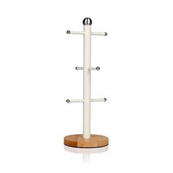 Swan SWKA17510WHTN Nordic Scandi Mug Tree with Non-Slip Bamboo Base, Cotton White, Steel, One Size