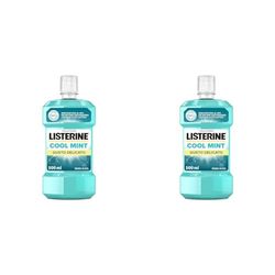 Listerine Cool Mint, Colluttorio Gusto Delicato Senza Alcol, a Base di Oli Essenziali Antibatterici, con Fluoruro, 500 ml (Confezione da 2)