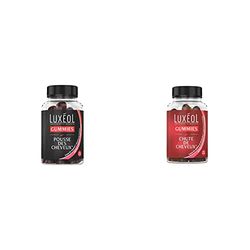 Luxéol – Gummies Pousse des Cheveux (1) – Sans Sucres – Arôme Naturel Goût Fraise – 60 Gummies – 150 g & Gummies Chute de Cheveux (1) – Sans Sucres – 60 Gummies – 150 g