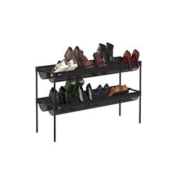Umbra Shoe Sling schoenenrek – stapelbaar schoenenrek met 4 stoffen planken op 2 niveaus voor maximaal 16 paar schoenen, zwart