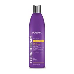 KATIVA Color Therapy Blue Violet| Shampoo Matizer 355 ml | Shampoo Viola Effetto Anti-Giallo | Karité, Cocco e Agrumi | Senza sale, Solfati Ni Parabeni | Capelli Biondi, Grigi o Grigio