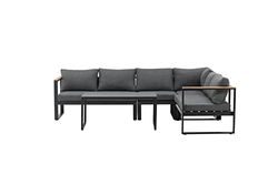 Venture Home Texas Corner-Sofá de Aluminio Teca Cushions Conversation Set, Negro/Gris