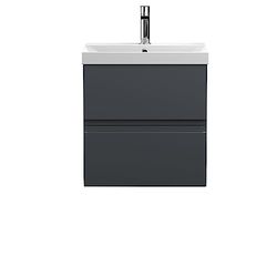 Hudson Reed URB1402D Urban Modern Bathroom Wall Hung 2 Drawer Bathroom Vanity Unit & Thin-Edge Ceramic Basin, 500mm, Soft Black