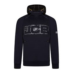JCB - Sweat à capuche Horton, taille L – Fabriqué en 80 % coton et 20 % polyester – Sweats à capuche pour homme – Avec détails de la marque JCB – Vêtements pour homme – Coudières en tissu Cordura – 320 g/m² – Bleu marine/noir