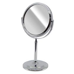 Sanjo - Specchio da bagno con piedistallo cromato, 15 cm