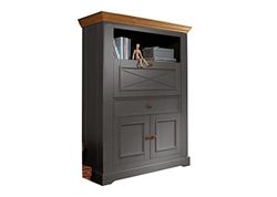 Woodroom Oslo Secrétaire Armoire de Bureau, Bois pin, Gris, régulier