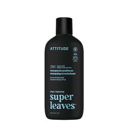 ATTITUDE Men's Shampoo and Conditioner 2-in-1, Scalp Care for Build Up and Oily Hair, 97% Natural Origin Ingredients, EWG Verified, Eucalyptus & Sage, 415 mL