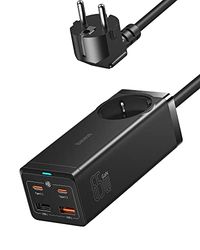 Baseus PSZM000901_VC GaN III USB C-oplader, 65 W, 4 poorten, snellader met AC-stopcontact voor MacBook Pro/Air, iPhone 14/14 Pro/14 Pro Max/13/12, iPad Pro, S22, S21, Steam Deck enz.,Standaard