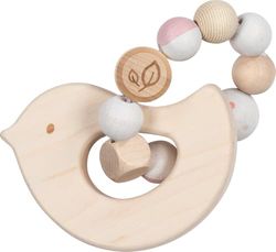 goki baby 65336 – Pinza de madera con forma de pájaro para bebés – Fabricado en Alemania, color rosa, niña, juguete de motricidad natural para promover el reflejo de agarre, desde el nacimiento