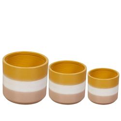 Romimex Lot de 3 Pots de Fleurs en céramique Jaune Beige