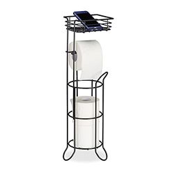 Relaxdays Portarrollos de Pie para Papel Higiénico, con Balda, 3 Rollos, Moderno, Metálico, 57,5x18,5x17,5 cm, Negro, Hierro, 1 Unidad