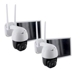 CHACON 2-IPCAM-DM02 Set di 2 telecamere WiFi rotanti per Esterni Senza Fili con Pannello Solare, Bianco
