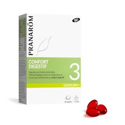 PRANARÔM - Oléocaps 3 - Confort Digestif - Aux Huiles Essentielles Ciblées - Dont Gingembre, Menthe Poivrée, Cannelle de Chine, Citron & + - 100 % Naturelle Et Bio - HECT - 30 Capsules Prédosées