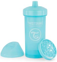 TWISTSHAKE Kid Cup Copo de aprendizagem para beber com anti-errame e misturador de frutas 360 ml, caneca de treino para Sorber para bebé, sem BPA, 12 meses, azul pastel