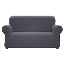 Cherrypark High Stretch Couch Cover for 2 Cushion Couch Universal Waterproof 2 Seat Sofa Covers Non Slip Sofa Slipcovers with Elastic Hem Living Room Furniture Protector (Medium, Gray)