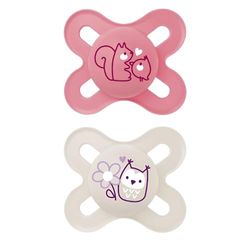 MAM Originele Start kalmerende speen 0-2 maanden (set van 2) MAM fopspeen 0-2 maanden met kaakvriendelijke siliconen speen set van 2 babyaccessoires met sterilisator-fopspeenhouder, roze/neutraal
