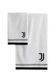 Juventus Serviettes de Bain, 2 Serviettes de Bain, Serviette de Visage, Serviette de Bidet, Produit Officiel, 100% Coton, Lot de 2 pièces, Blanc Noir