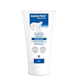 Sanitec BARRIER CREAM nawilżający krem do ciała z tlenkiem cynku, 10% kojący, z naturalnymi składnikami i olejkiem migdałowym, odpowiedni do wszystkich rodzajów skóry, testowany dermatologicznie, 150