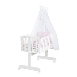 roba Cuna para bebé Kleine Wolke de 40 x 90 cm de Madera - Moisés y Cuna - Juego Completo con función de Bloqueo y Equipamiento Textil - Blanco/Rosa