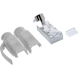 InLine® Connettore crimpatrice Cat.6A RJ45 schermato, 3 pezzi con protezione antipiega e supporto filettato