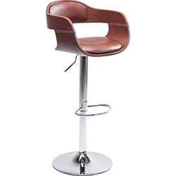 Kare Design banco de bar Monaco, castanho, tamborete de bar, aparência em couro, base de aço, altura ajustável, 106 x 48 x 48 cm (h/w/d)