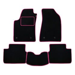 Set Tappetini realizzato per NISSAN TERRANO 5 posti anno dal 1988 al 1993 in Moquette lavabile NERO bordo Fucsia +Tappeto Baule