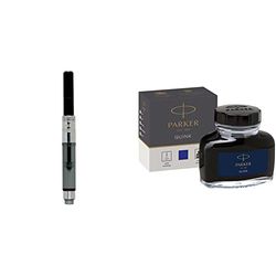 Parker pluma estilográfica de lujo tinta convertidor + tintero de tinta líquida Quink para plumas estilográficas, 57 ml, en caja, color azul