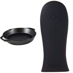 LODGE L10SKL 30cm / 12inch Double Handle Cast Iron Pan/Skillet, Black, 12-Inch & Classic Silicone Hot Handle Holder, Black