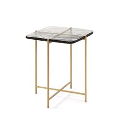MESA AUXILIAR 46X36X51 VIDRIO RUSTICO/METAL DORADO