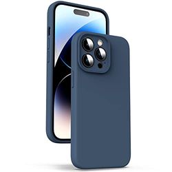 Supdeal Flytande silikonfodral för iPhone 14 Pro, [kameraskydd] [Anti-fingeravtryck] [Trådlös laddning] 4 lager telefonfodral skyddande fodral, inbyggt mikrofiberfodral, 6,1 tum, mörkblå