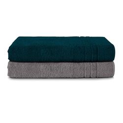 Komfortec Lot de 2 Serviettes de Sauna 80 x 200 cm 100% Coton XXL – Grandes Serviettes de Sauna Douces, à séchage Rapide, Gris Anthracite/Petrole