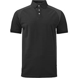 Texstar PS07 - Camicia da uomo in piqué elasticizzato, con tre bottoni, taglia L, colore: nero