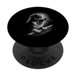Australian Shepherd Playing Keyboard Piano Player Dog Lover PopSockets Adhesive PopGrip