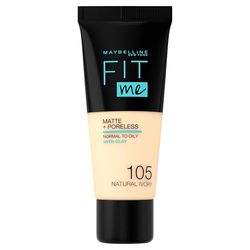 Maybelline Nova Iorque, base de maquilhagem que suaviza o seu tom Fit me! Mate e finapouros, cor: 105 Natural Ivory