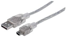 Manhattan USB-A to Mini-USB Cable, 1.8m, Male to Male, Translucent Silver, 480 Mbps (USB 2.0), Hi-Speed USB, Lifetime Warranty, Polybag
