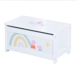 roba Banc-Coffre à Jouets Peppa Pig pour Enfant en Bois - Banc de Rangement - avec Charnière de Sécurité à Fermeture Douce - dès 18 Mois - Motif Truie - Blanc/Rose