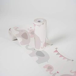 A.S. Création Frise Papier Peint Adhesive Lovely Kids Elephant Party Frise Papier peint adhesive 5.00 m x 0.155 m Rosé Gris Blanc Fabriqué en Allemagne 403749 403749
