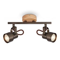 BRILONER LED-taklampa retro med trä, taklampa med 2 ljuskällor, vintage, varm vit färgtemperatur, justerbar LED-spot, rustik takspotlight 2872-025, antikgrå