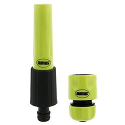 Amig - Kit de Riego | 2 Componentes | 1 Lanza de Riego con Caudal Regulable y 1 Empalme Rápido de 1/2" con Función Stop | Ideal para Jardinería | Plástico ABS | Verde Pistacho y Negro