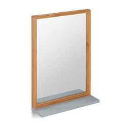 Relaxdays Miroir mural tablette, Glace décorative bois rectangulaire, entrée salle de bains, bambou & MDF, nature/gris, bambou, verre, MDF, Taille Unique