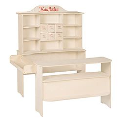 roba Grande Marchande Enfant en Bois non Traité - 8 Compartiments et 6 Tiroirs - Stand de Vente Spacieux avec 2 Comptoirs - Hauteur 120 cm - Naturel, Épicerie Grand