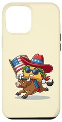 iPhone 15 Pro Max Taco Holding America Flag Riding Bull 4th of July Rodeo Kids Case