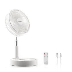 InnovaGoods® Draagbare Staande Ventilator, 7200mAh Oplaadbare USB Opvouwbare Ventilator met Afstandsbediening, 4 Ventilator Snelheidsinstellingen voor Slaapkamer, Kantoor, Kamperen. Kleur Wit Ø7,7''