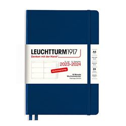 LEUCHTTURM1917 367597 Agenda semanal tamaño A5 2024, 18 meses, azul marino, alemán