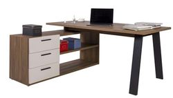 Composad | Bureau d'angle avec 3 tiroirs et 2 compartiments ouverts de la ligne LAPIS, moderne et élégant, pour bureau, porte PC, (LxHxP) 171,5 x 74,7 x 143,5 cm, noyer brera et cachemire, fabriqué en
