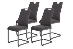 Apollo Christina, set van 4 eetkamerstoelen, schommelstoel, microvezel, vintage look, antraciet, metalen frame, grijs, rugleuning met handvat