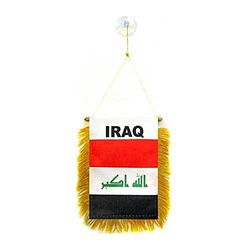 AZ FLAG - Fanion Irak Pour Décoration Voiture Avec Ventouse et Franges Dorées - Mini Drapeau Irakien - 13x10 cm