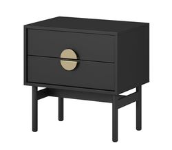 Selsey Nachtkastje Bijzetkast Bijzettafel Nachtkastje 55 cm met 2 laden zwart stalen frame Stoon