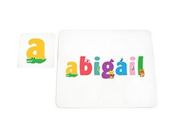 Feel Good Art brillante Mantel individual y posavasos para bebés y niños cute ilustraciones y personalizada con nombre de niña (lhv-abigail)